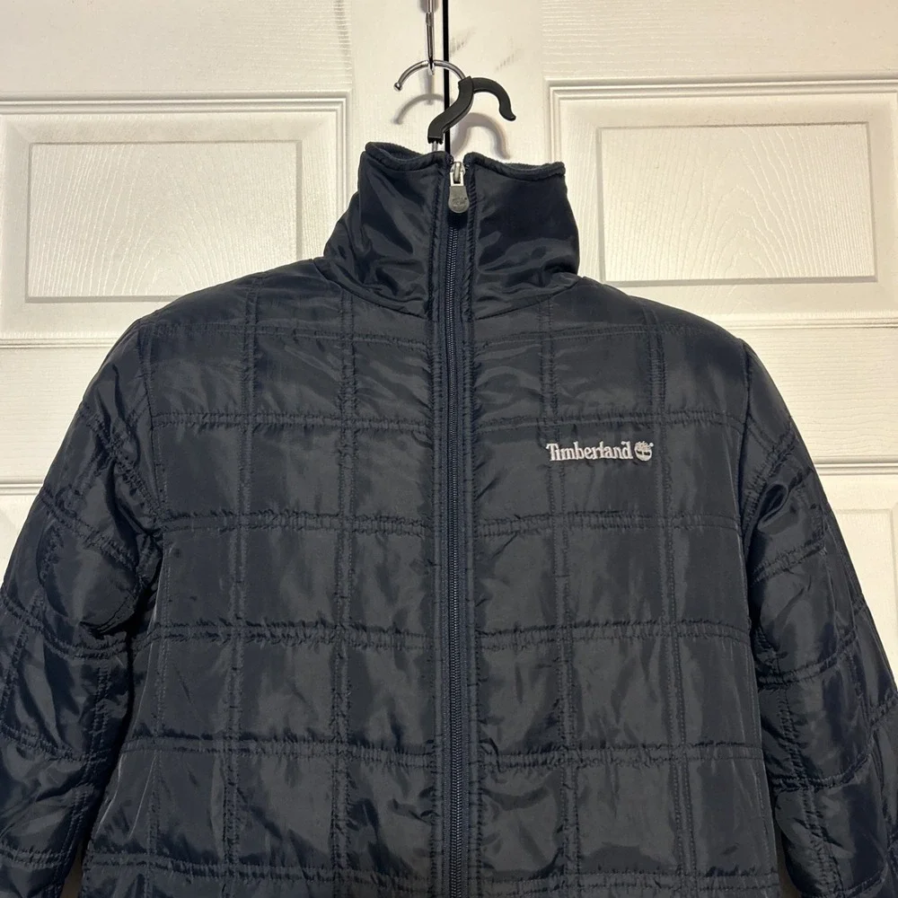 Timberland Youth Quited Puffer Jacket Large 16/18 Navy‎ Fleece Lined Zip Pockets